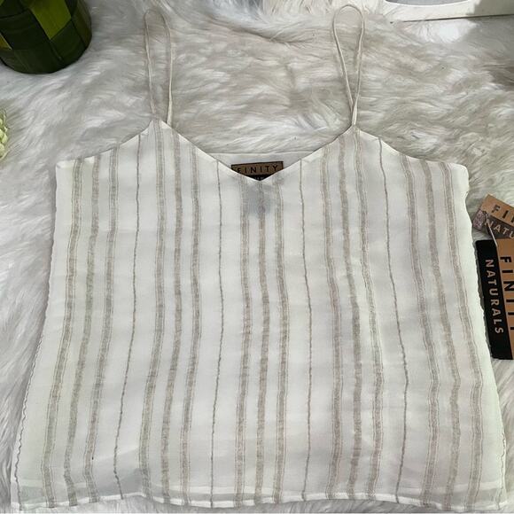 NEW Finity Naturals Linen Rayon Striped Spaghetti Strap Semi Sheer Blouse XS - Picture 8 of 16